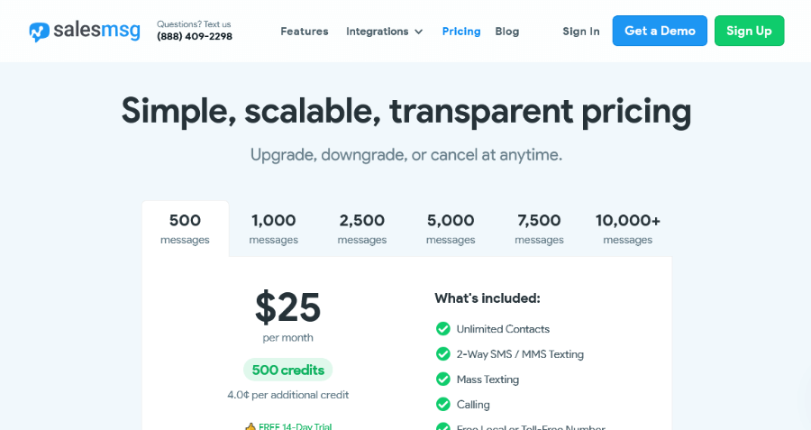 salesmsg pricing overview